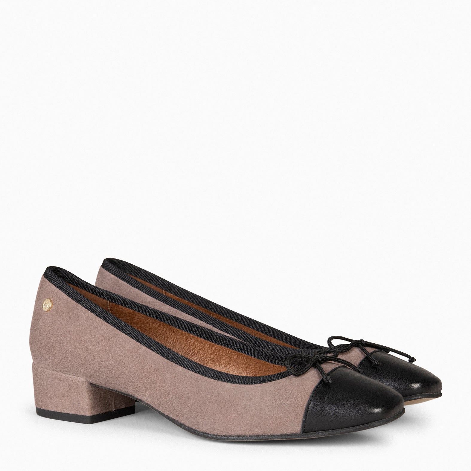 GLAMOUR - TAUPE ballerina with heel and BLACK patent toe