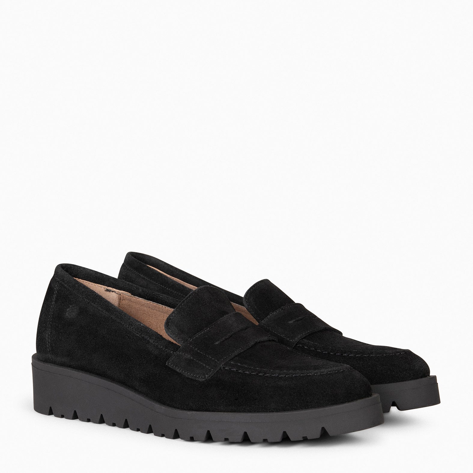 DAFNE - Mocassins à talon compensé en daim NOIR