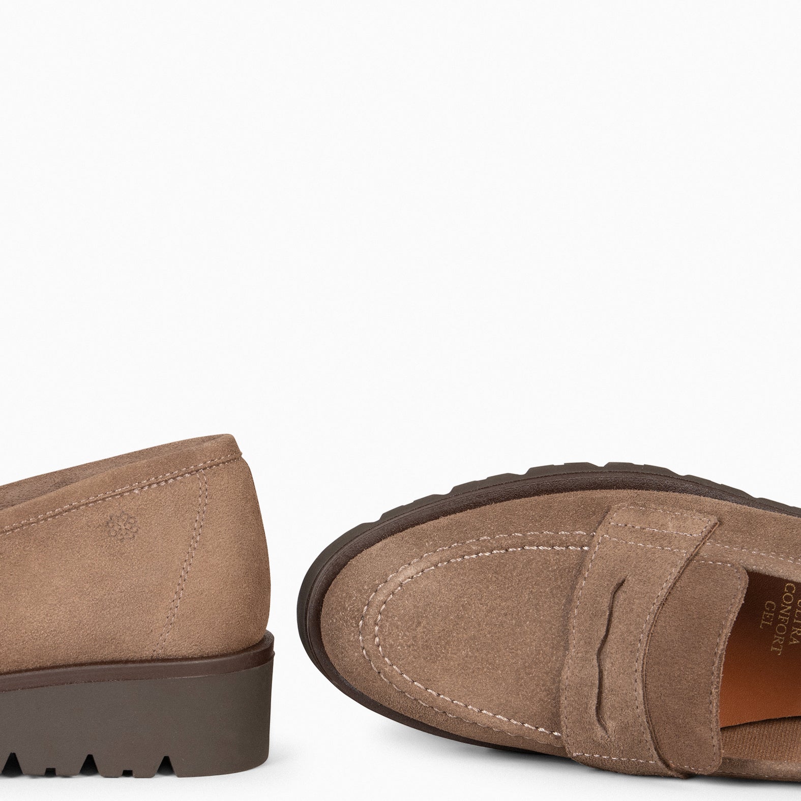 DAFNE - Mocassins à talon compensé en daim TAUPE