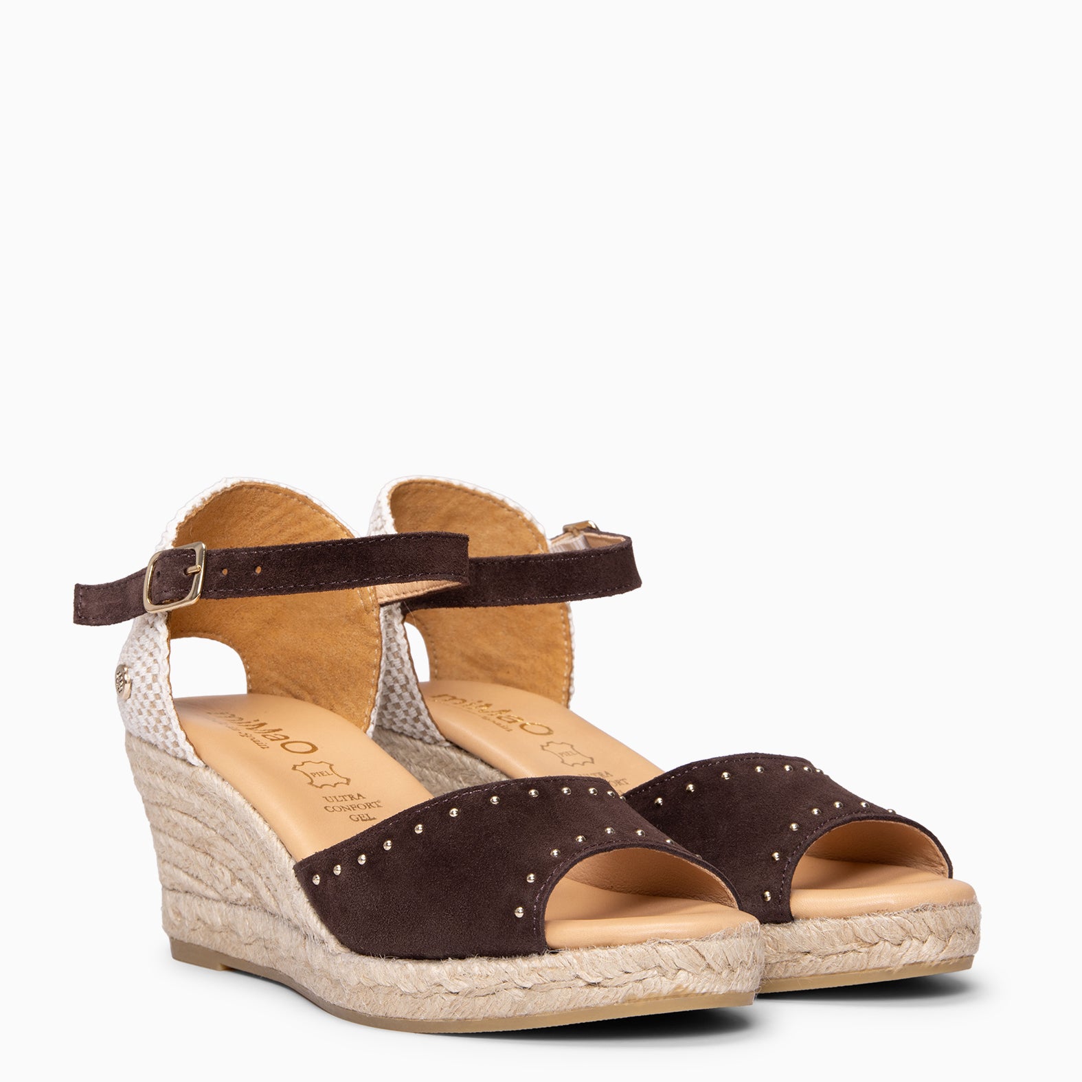 SAONA - Cuñas de esparto peep toe MARRON