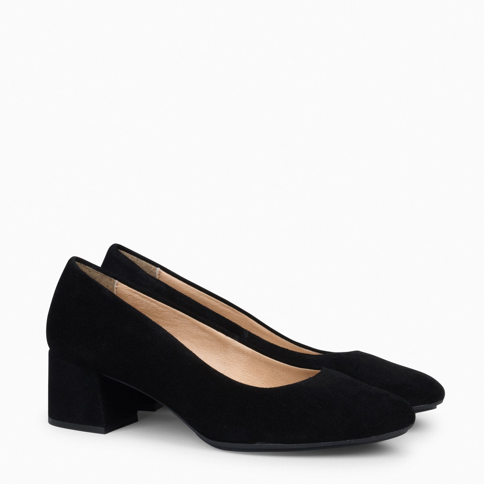 URBAN ROUND - BLACK SUEDE LEATHER LOW HEELS