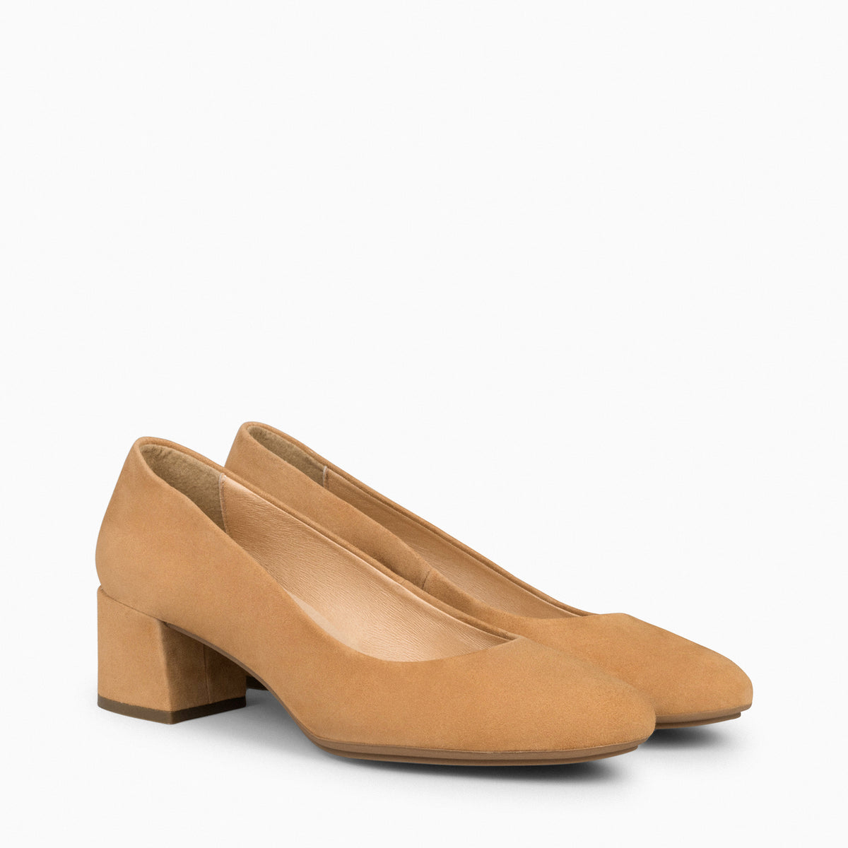 URBAN ROUND – CAMEL suede leather low heels