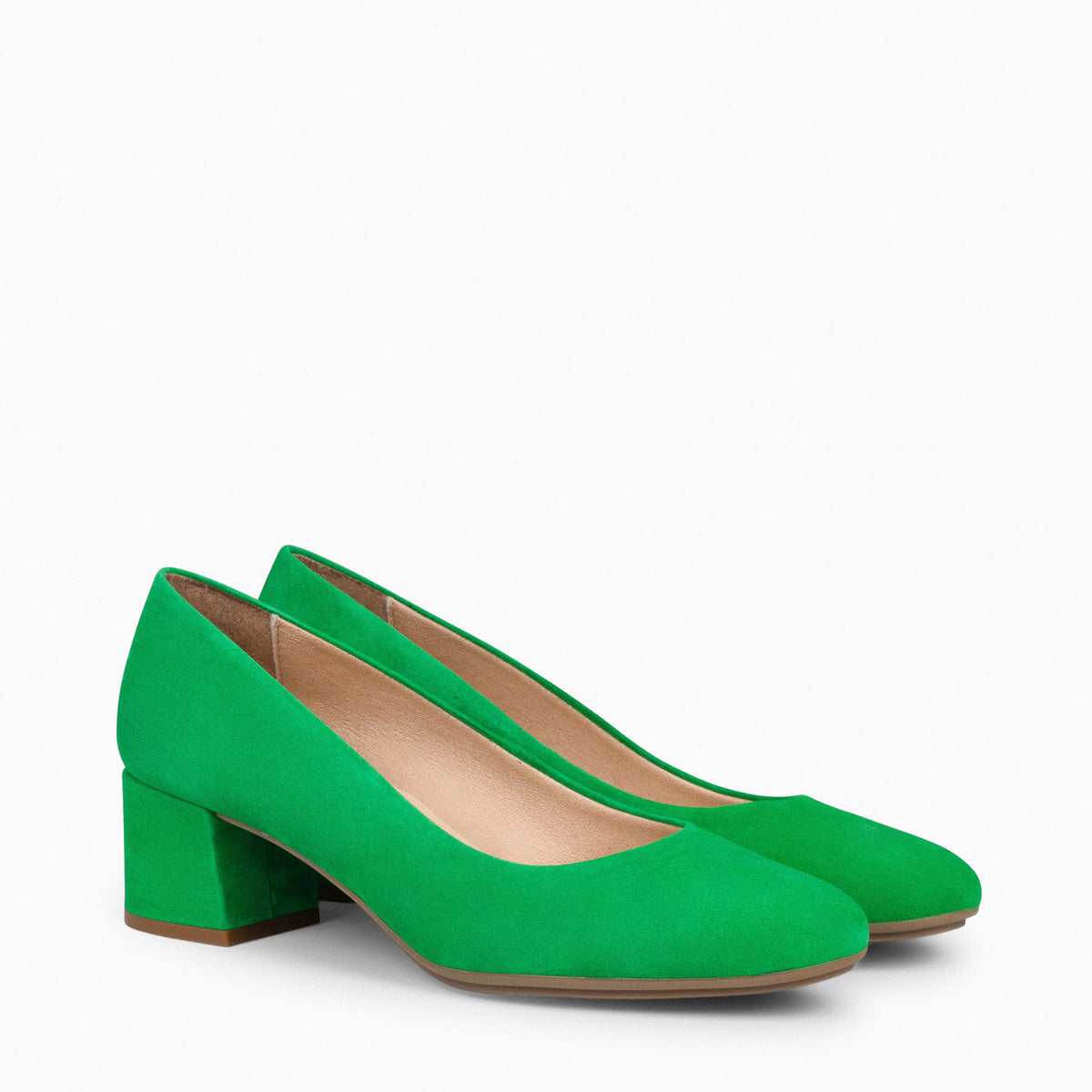 URBAN ROUND – GREEN suede leather low heels