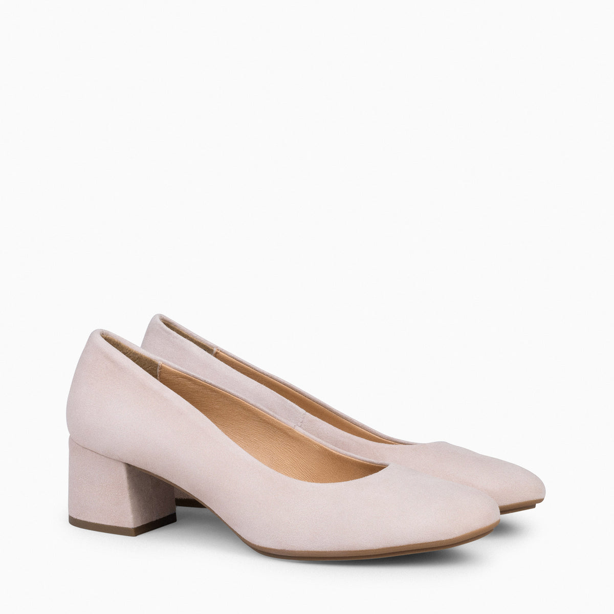 URBAN ROUND – NUDE suede leather low heels