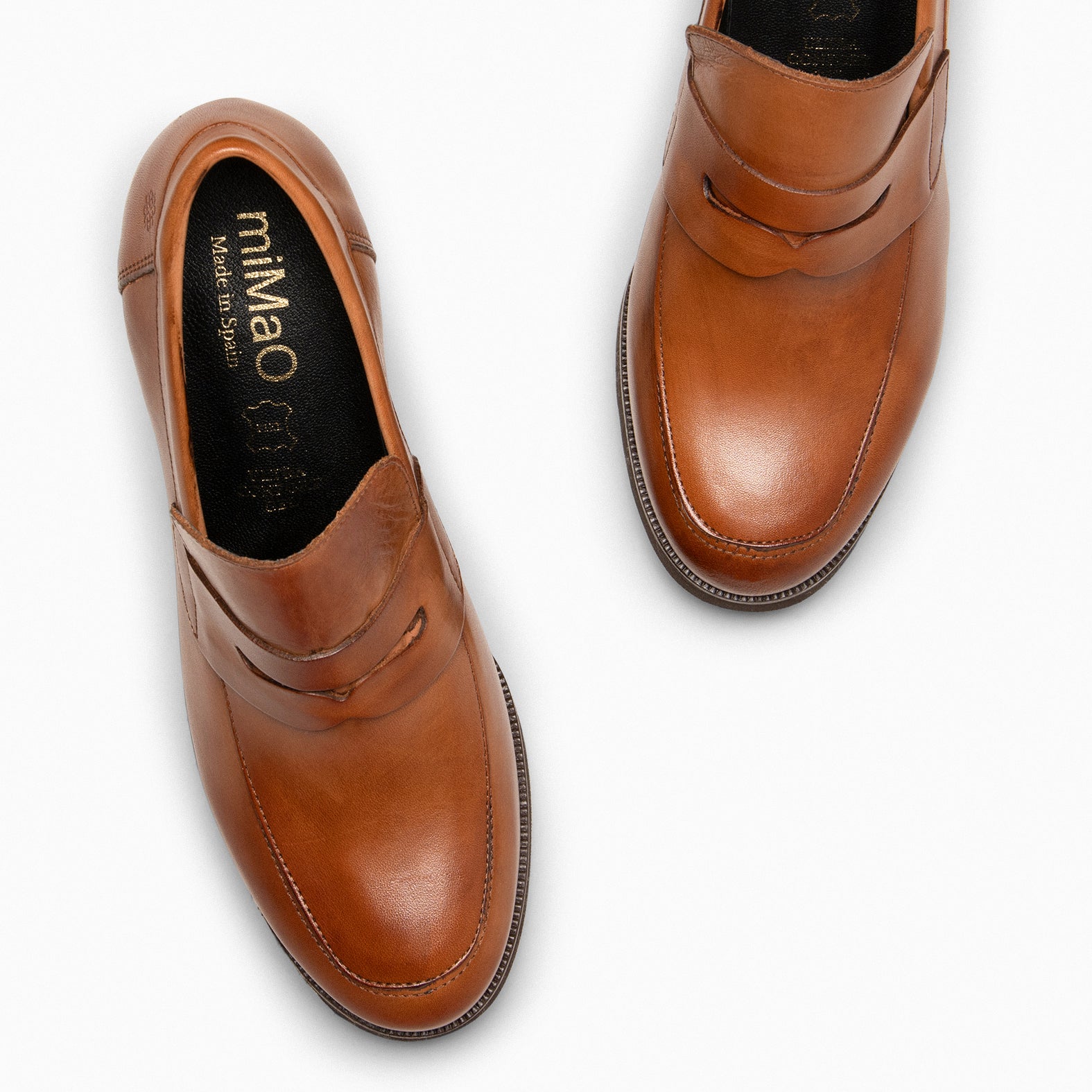 TREND - Mocassin à talon haut en cuir CAMEL