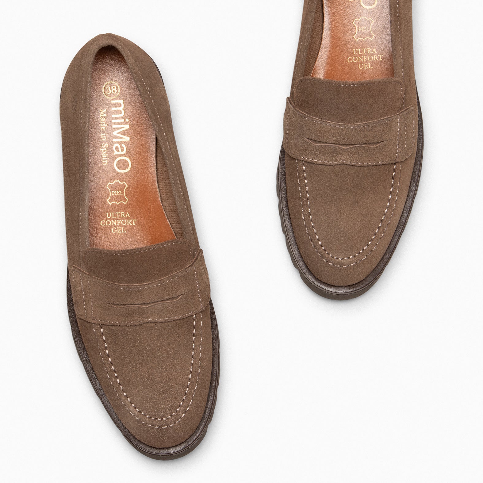 DAFNE - Mocassins à talon compensé en daim TAUPE