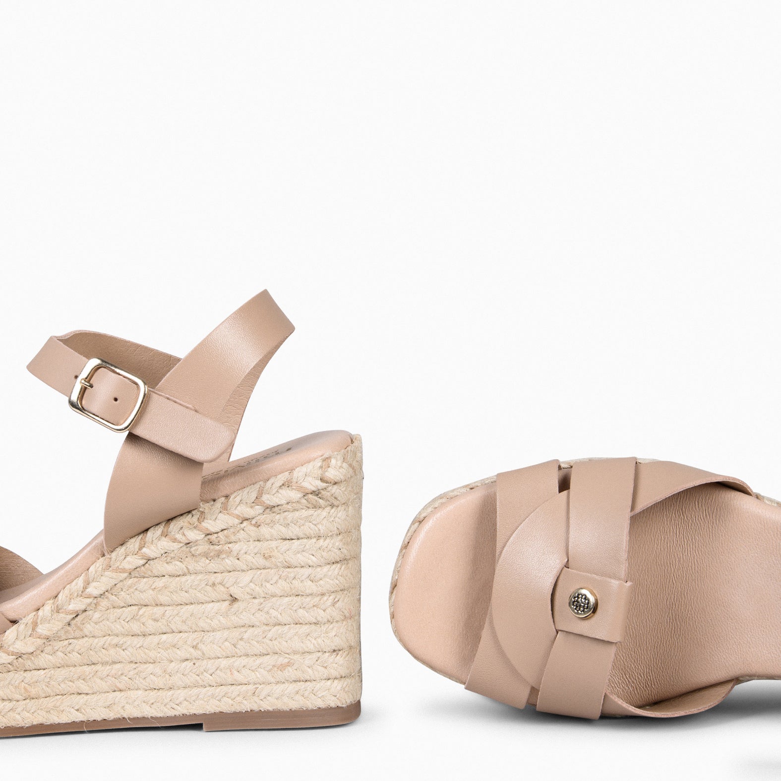 MABEL – Sandales à talon compensé en jute et cuir NUDE