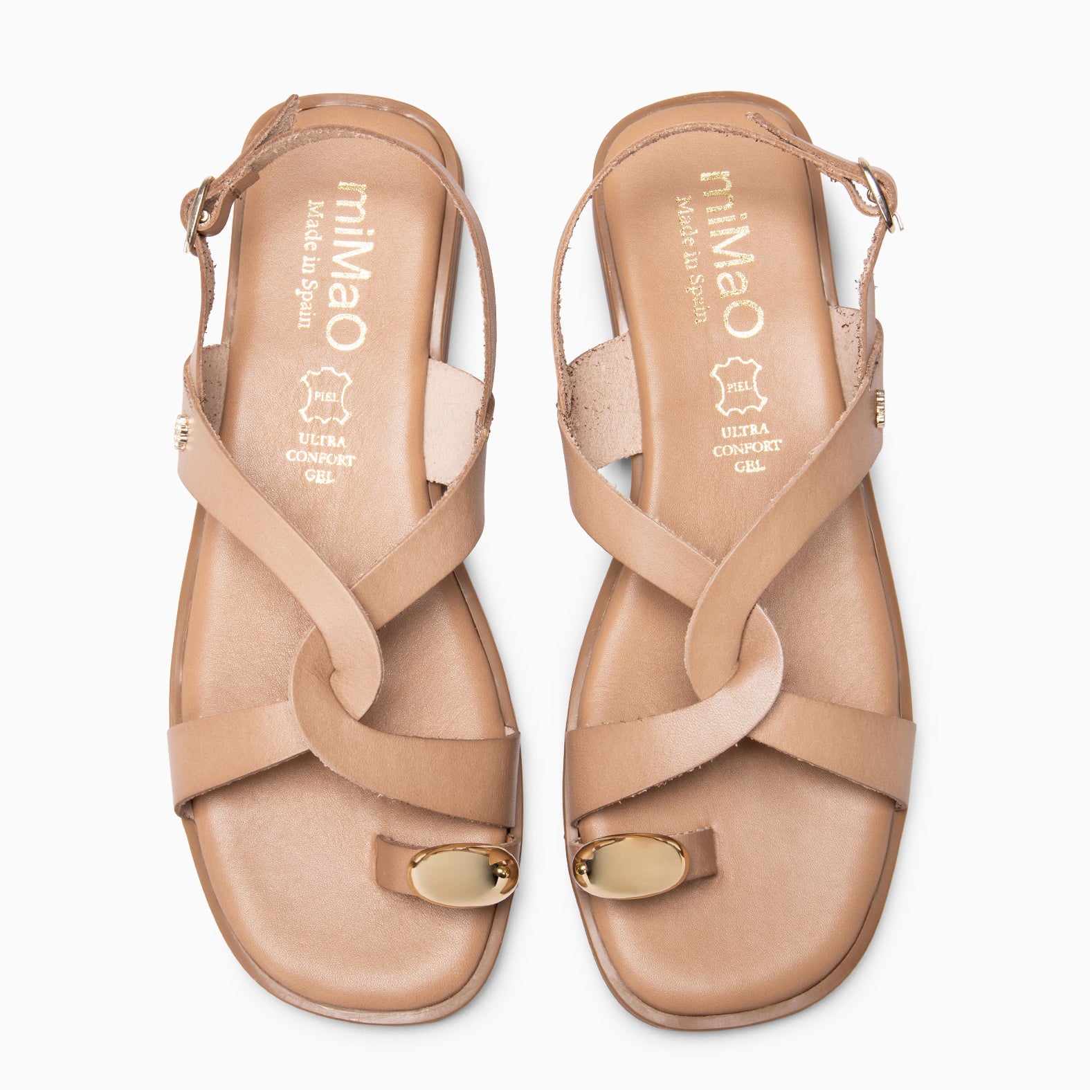 HELIA - TAUPE Flat leather sandals