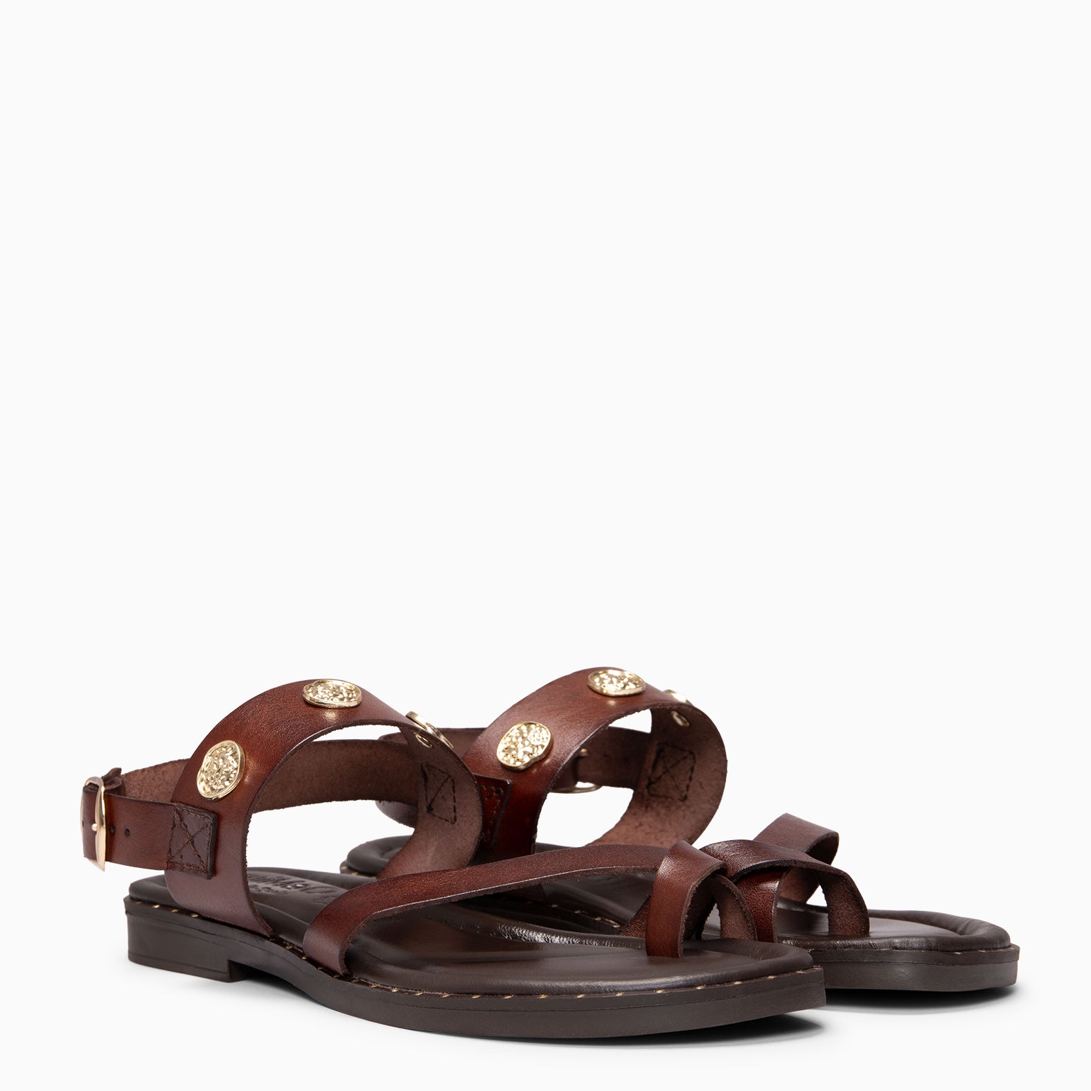 SERA - Sandalias planas de piel MARRON