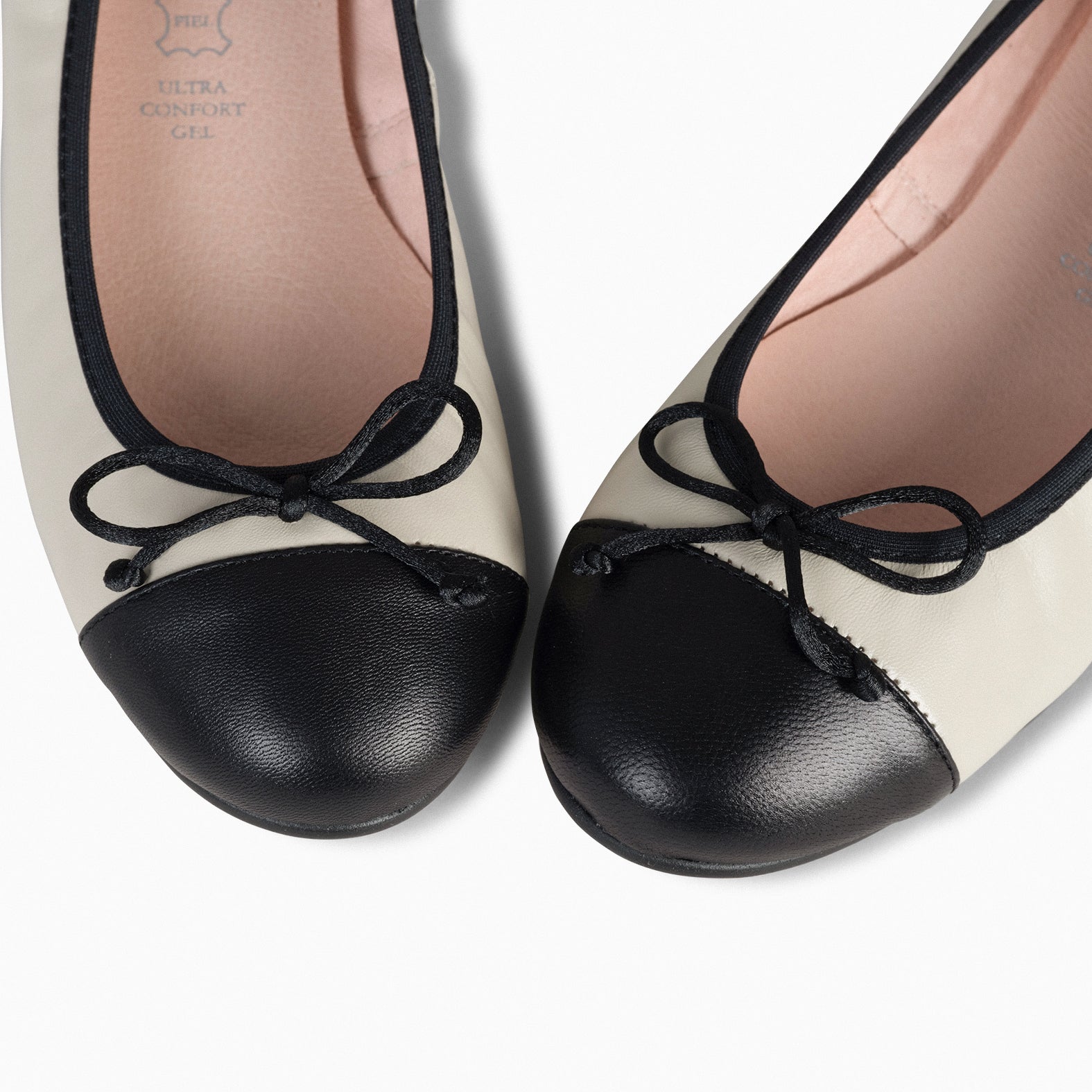 BALLET – WHITE ballerina flats with black toe