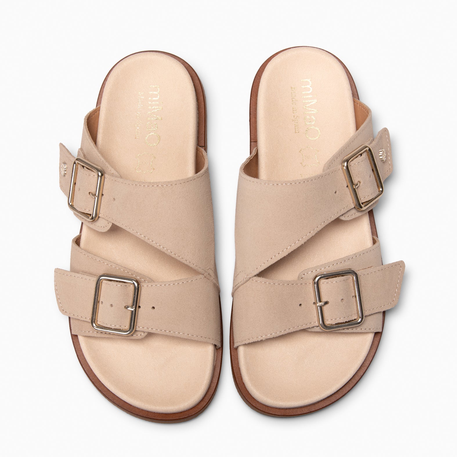 FRIDA - Suede slide sandals BEIGE