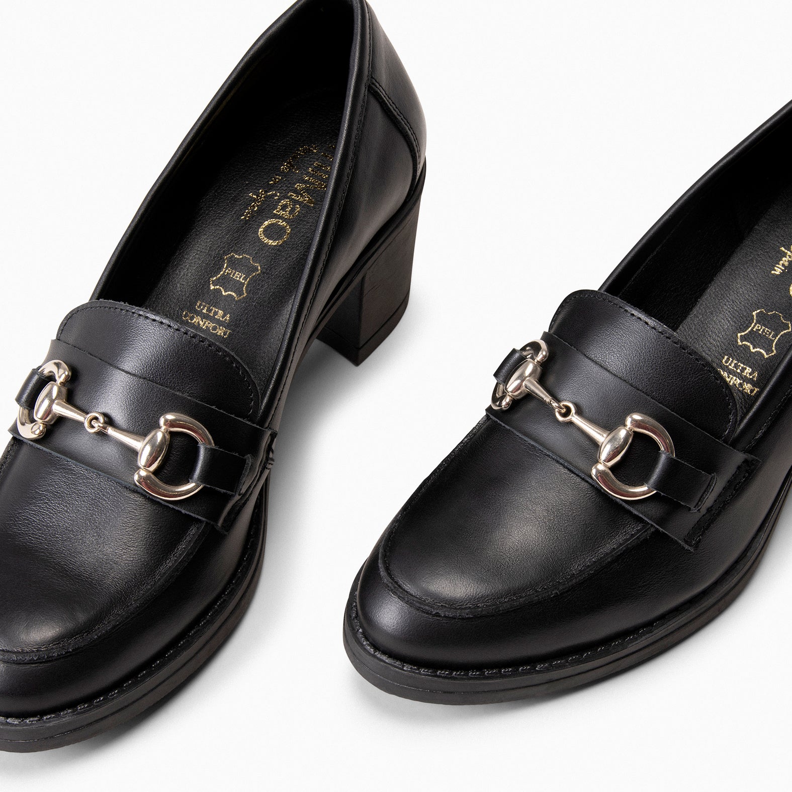 FABIOLA - Mocasines con tacón de napa NEGRO