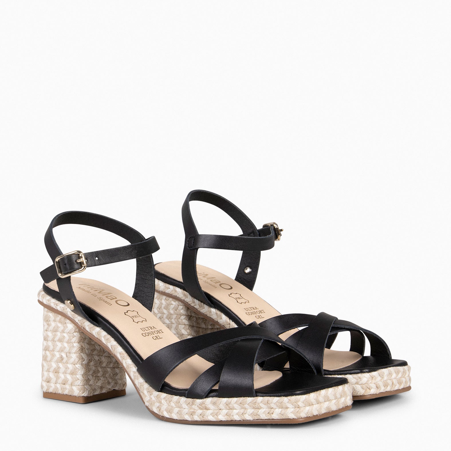 ANNA - Sandales à talon carré en jute NOIR