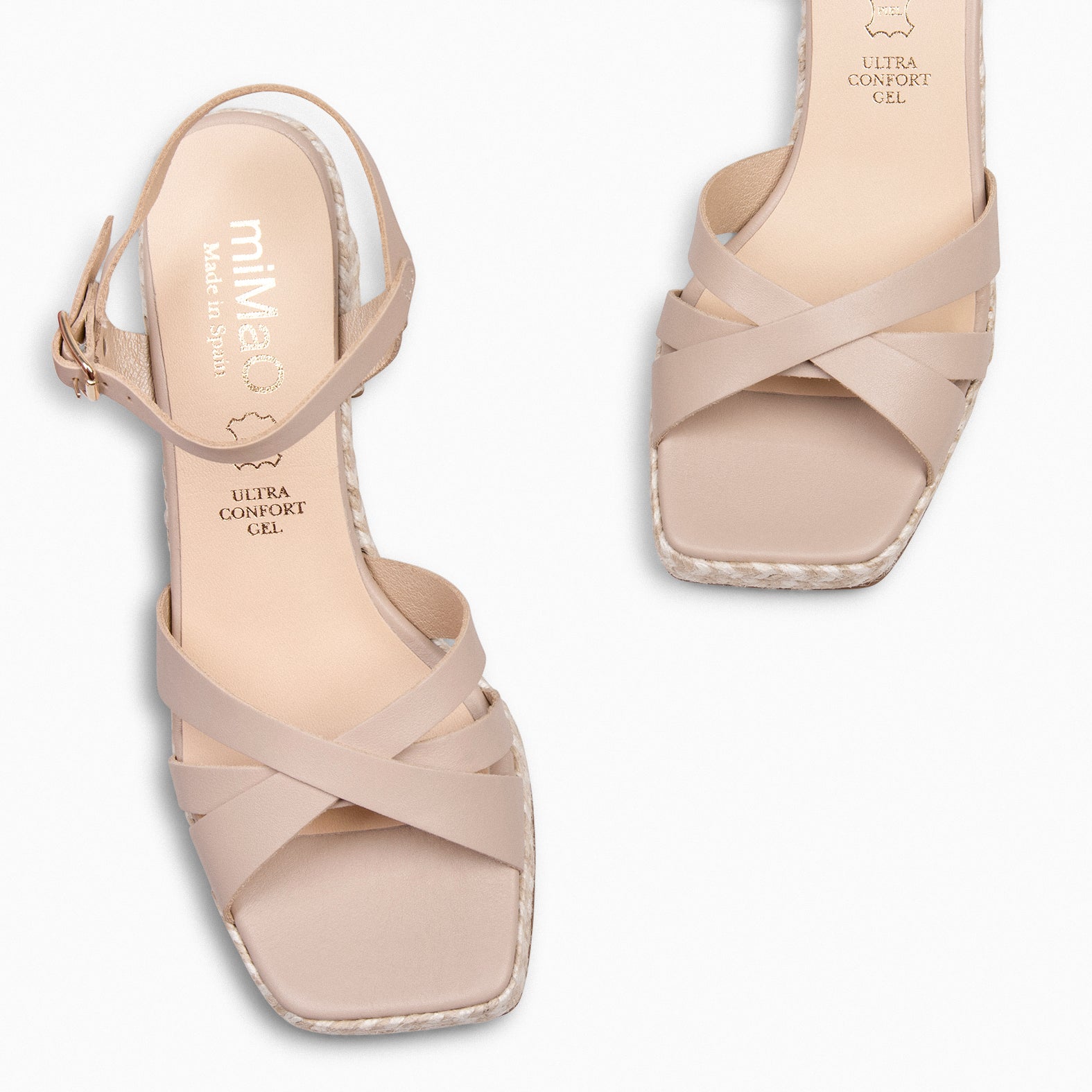 ANNA - Sandales à talon carré en jute ROSÉ