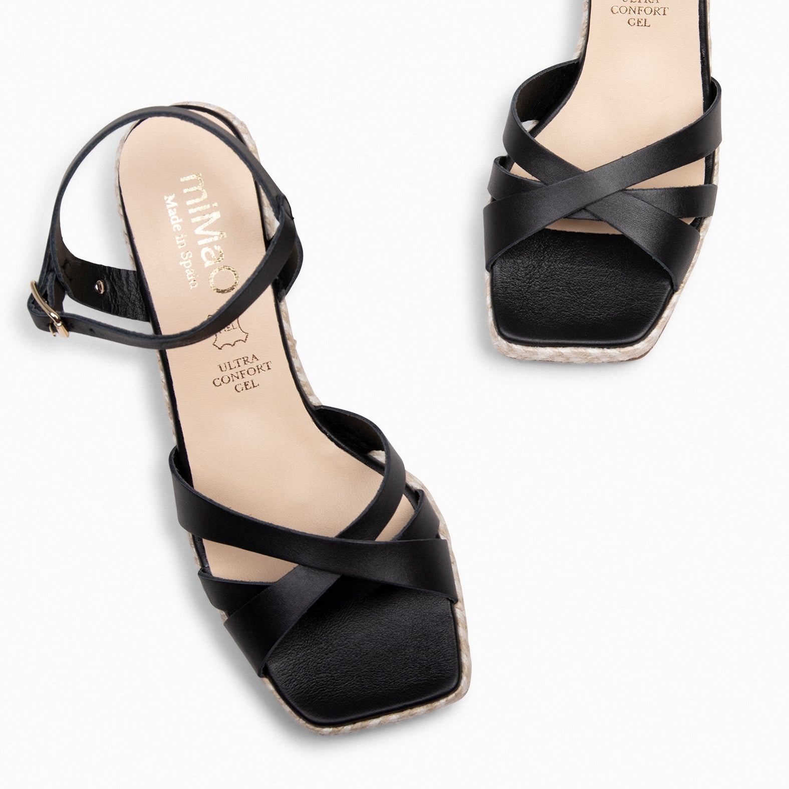 ANNA - Sandales à talon carré en jute NOIR