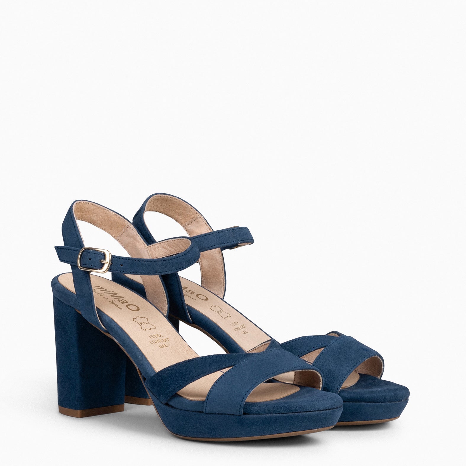 PARIS – Sandales de soirée à talon large et plateforme BLEU MARINE