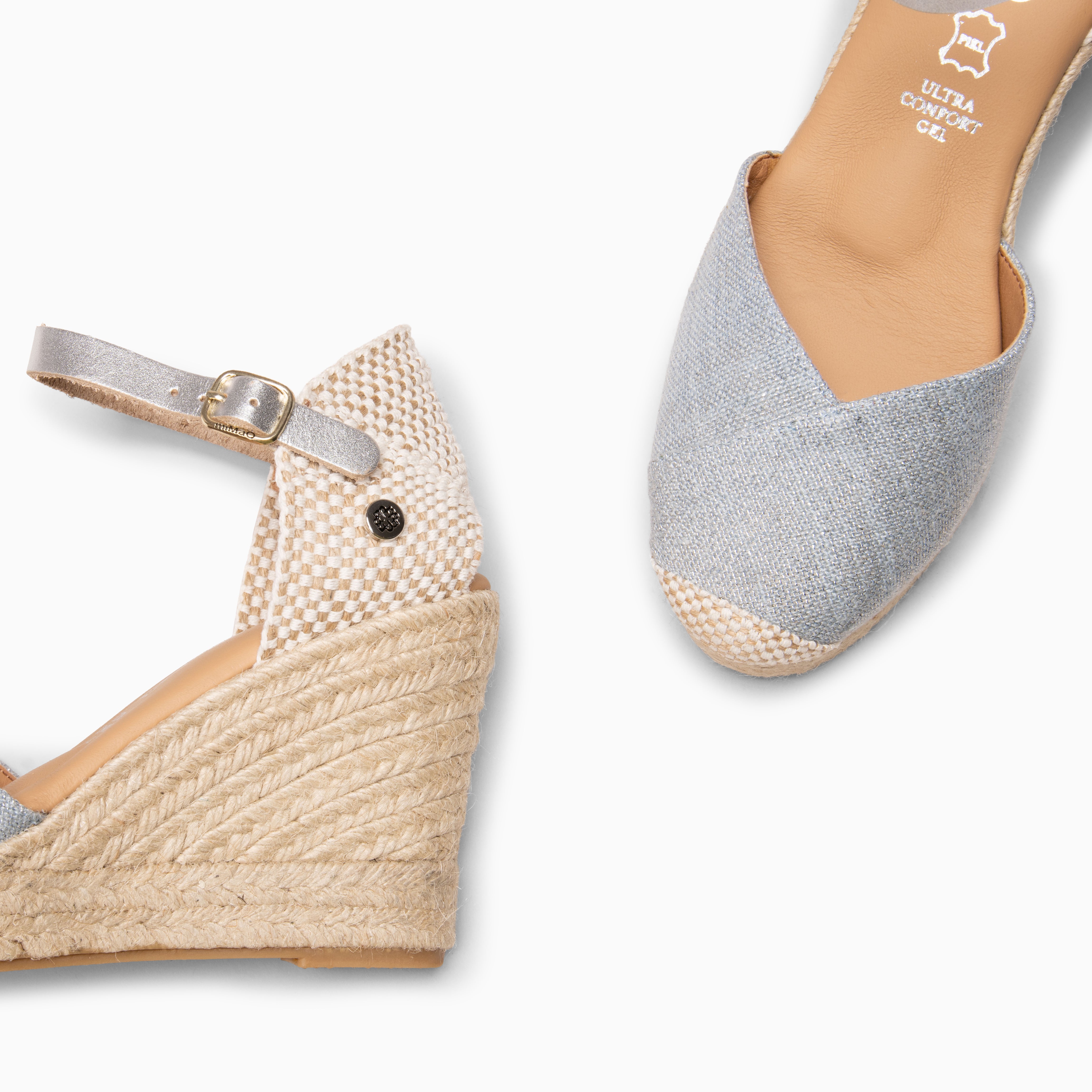 CONIL – BLUE Metallic linen espadrille