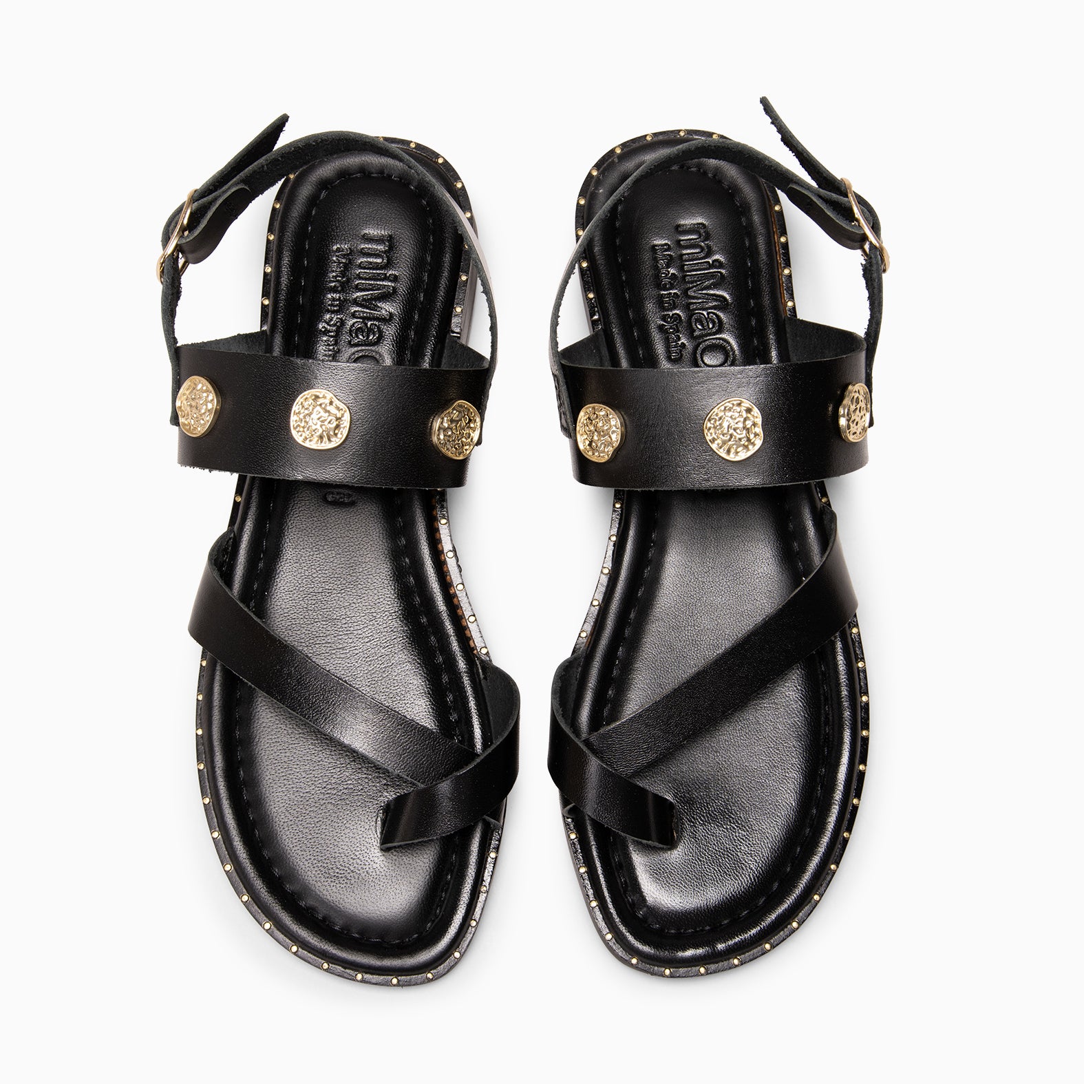 SERA - Sandales plates en cuir NOIR
