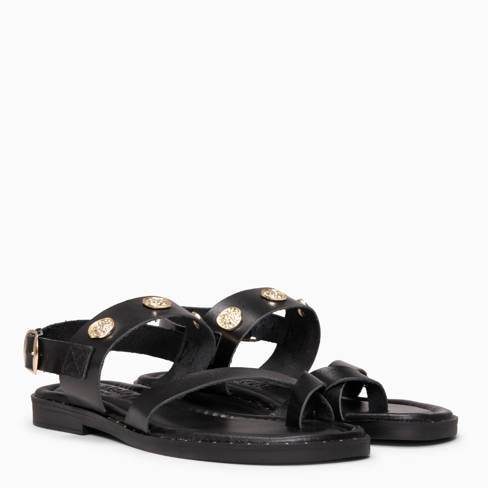 SERA - Sandales plates en cuir NOIR