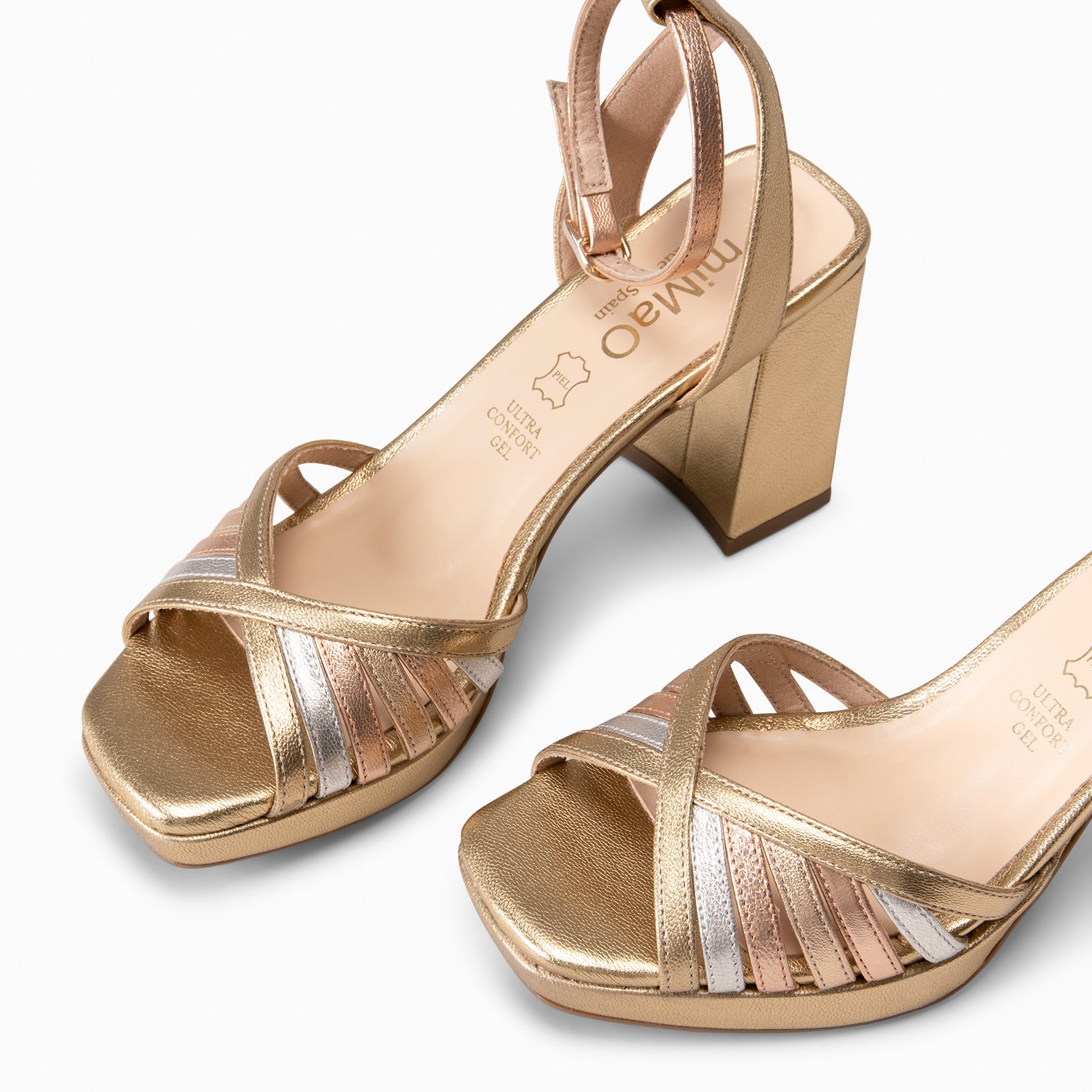 CRISTEL - SANDALIAS ELEGANTES DE TACÓN DE VESTIR MULTIMETAL - miMaO ®