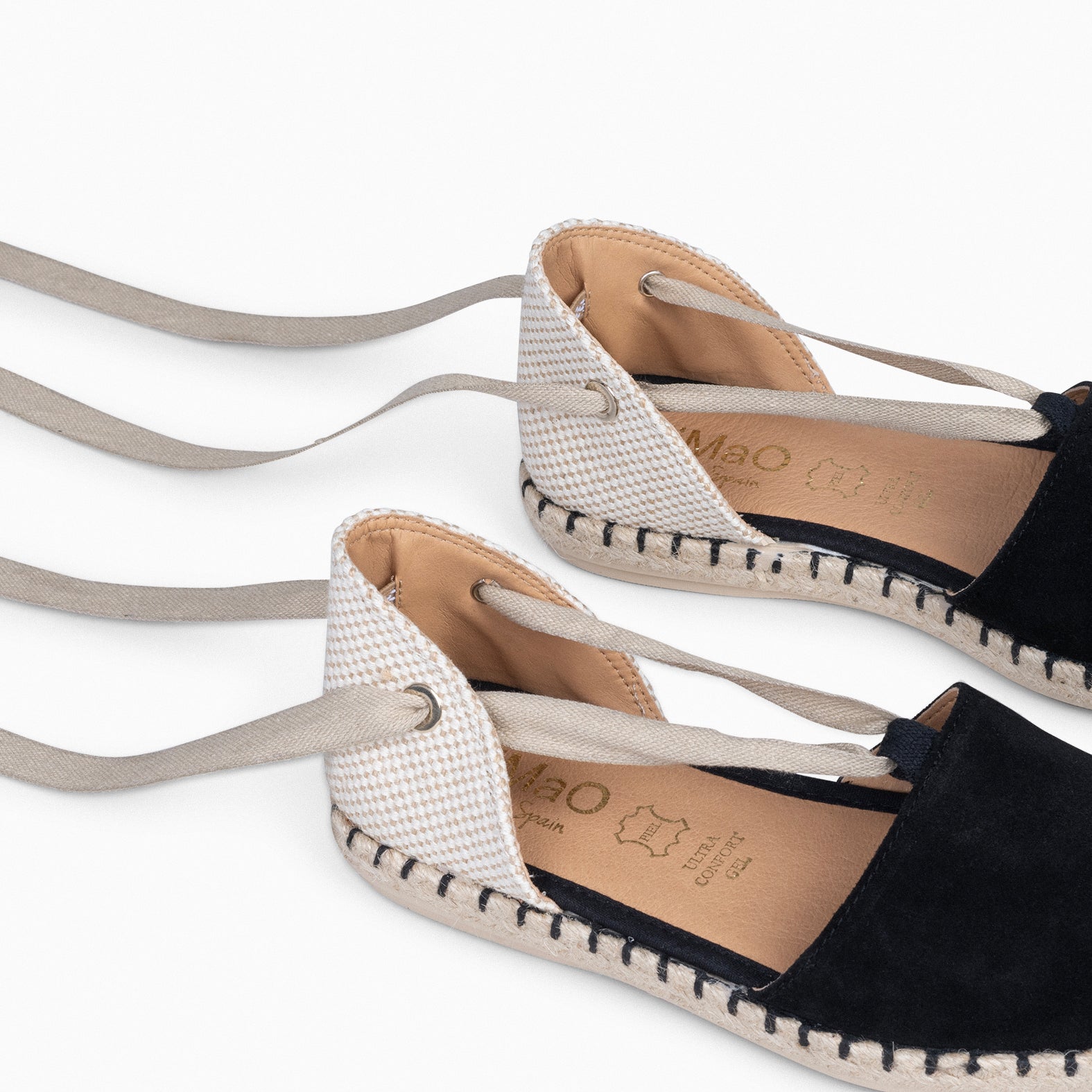 ALGARVE – Alpargatas abiertas y planas de mujer NEGRO