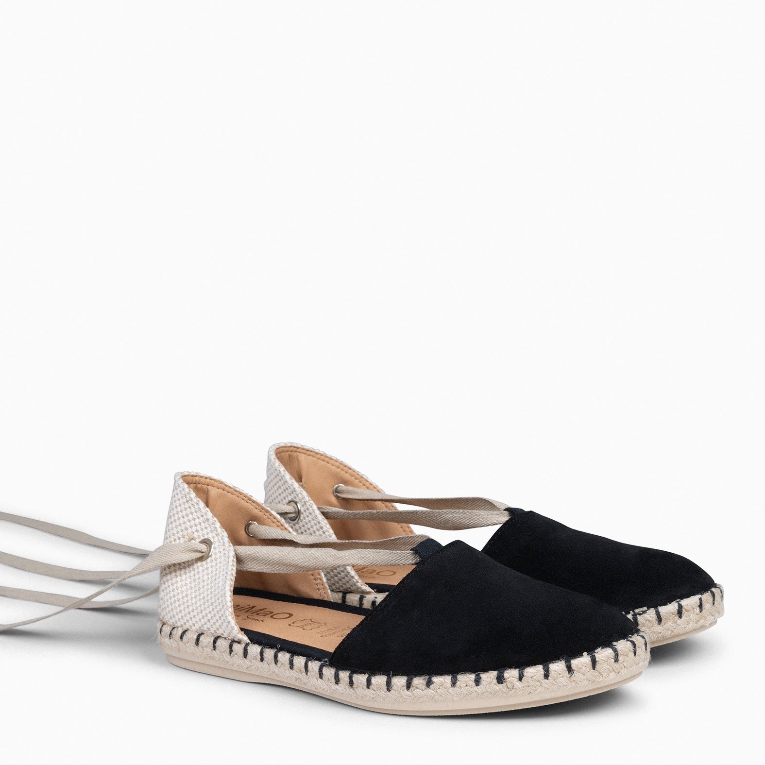 ALGARVE – Alpargatas abiertas y planas de mujer NEGRO