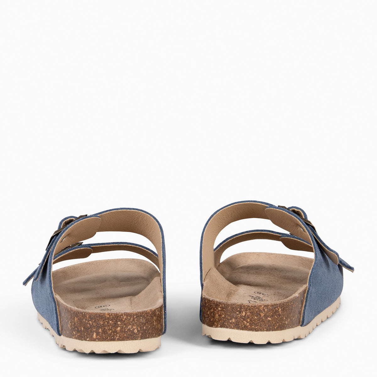 BORA - Sandalia plana con doble hebilla serraje AZUL