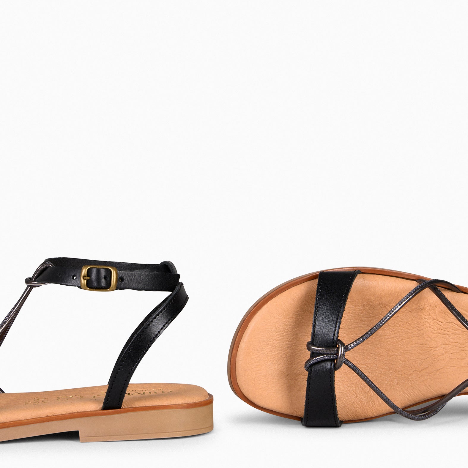 AMONET – Sandales plates bi matières NOIR