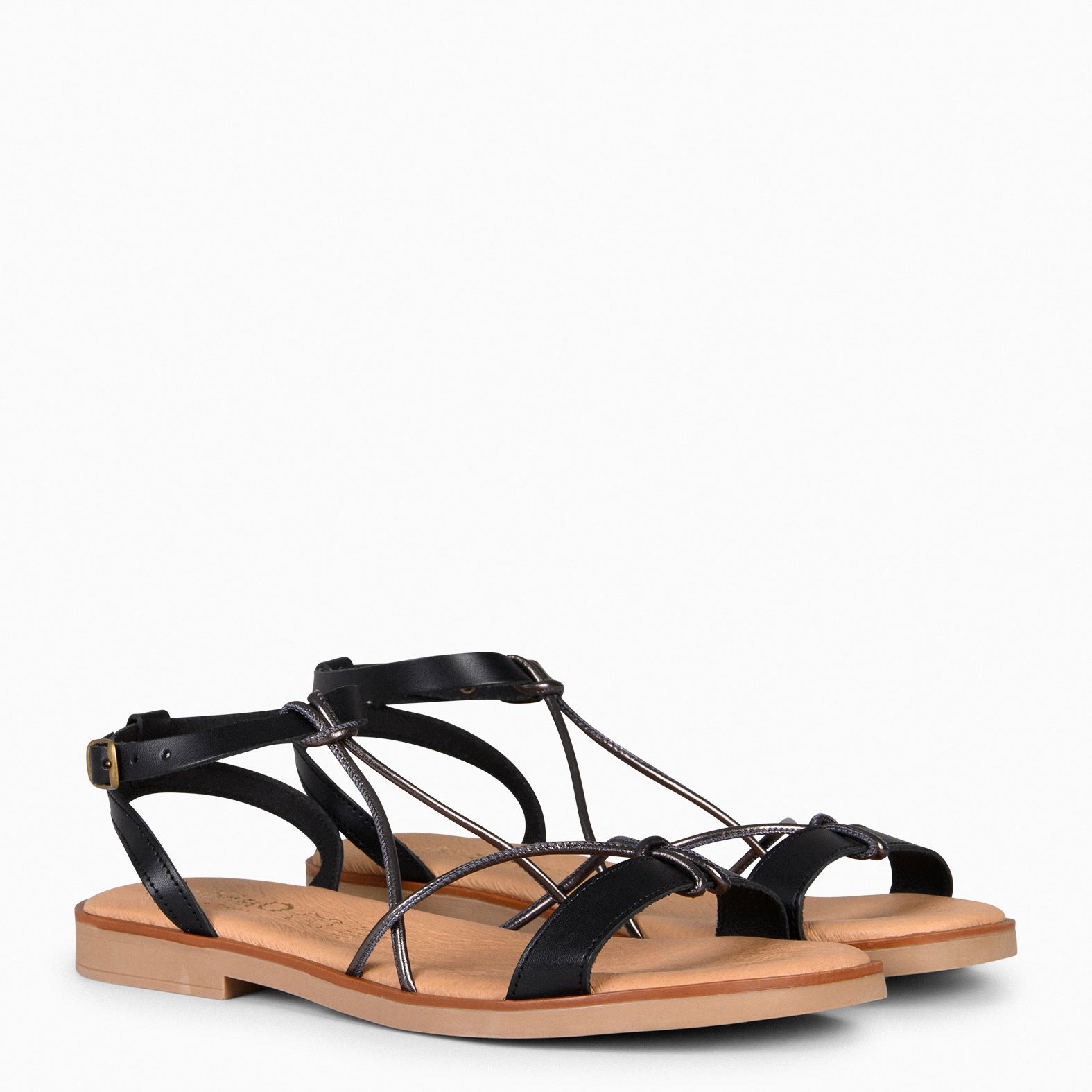 AMONET – Sandalias planas elegantes NEGRO