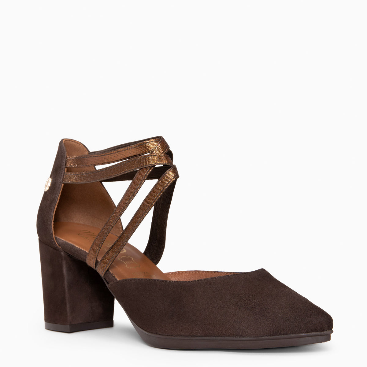 CINDY - Sapatos de salto quadrado e titras cruzadas MARROM BRONCE