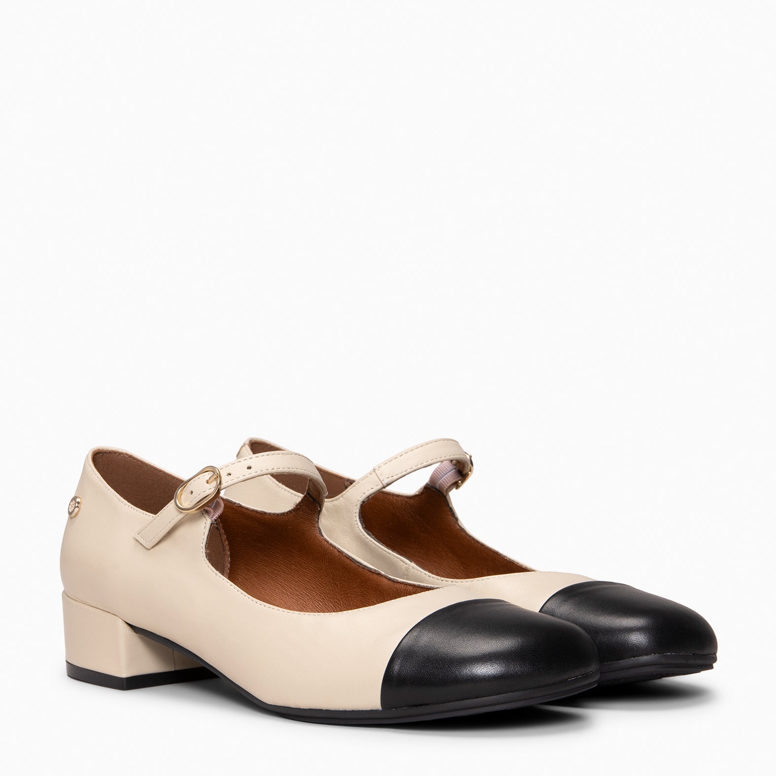 FLORA - BEIGE Mary Jane with bicolor leather heel