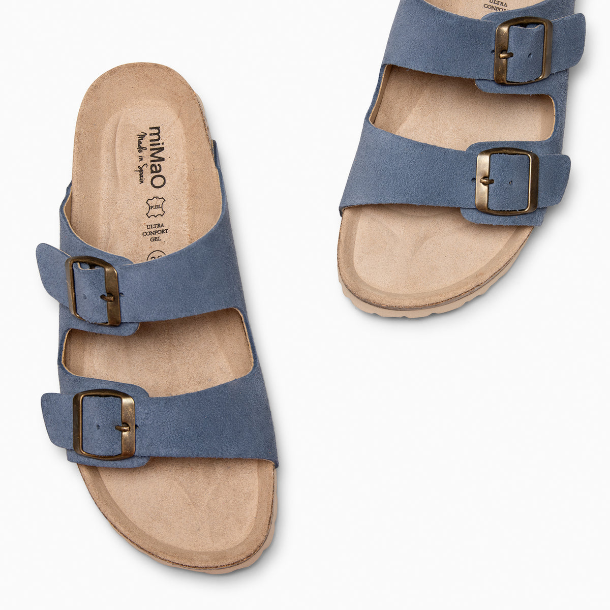 BORA - Sandalia plana con doble hebilla serraje AZUL