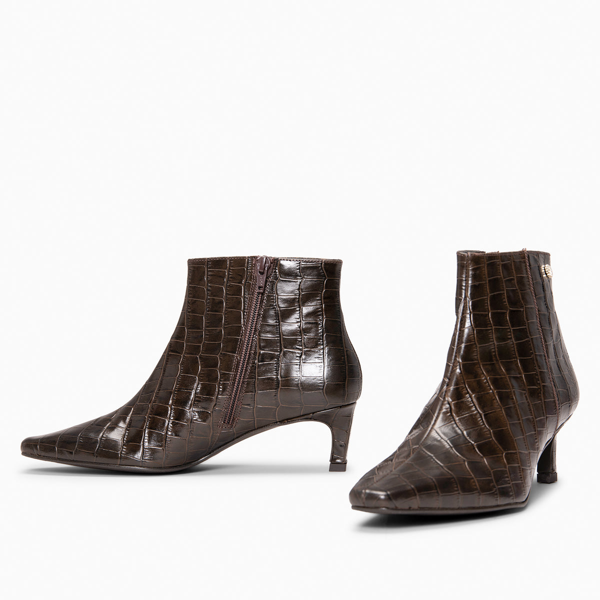 DUNDY - BROWN Leather slim heel ankle boots