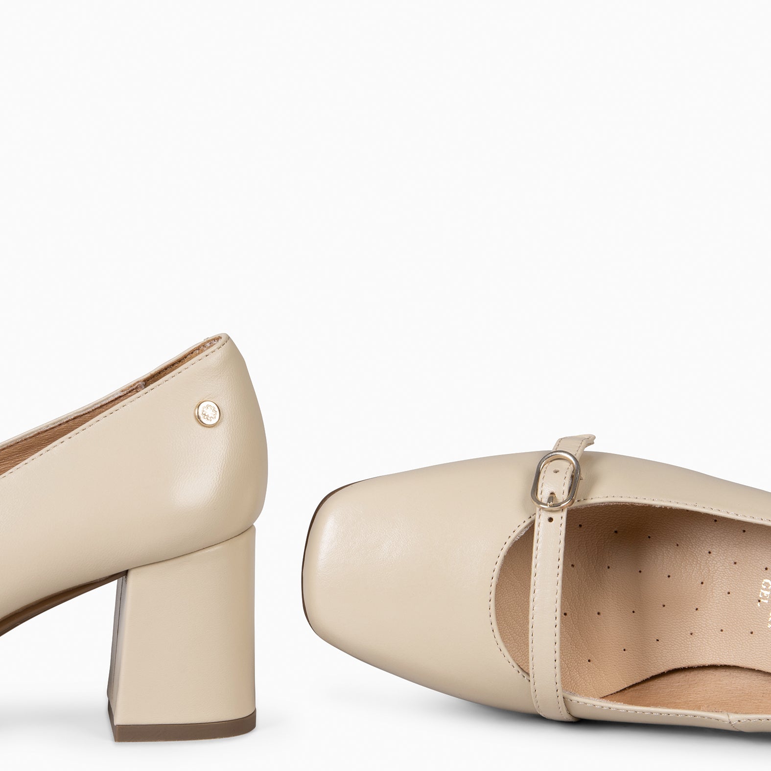 ELISA - BEIGE WIDE HEELED SHOES IN NAPPA LEATHER