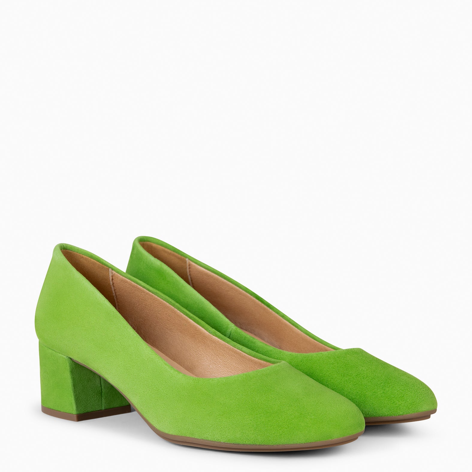 URBAN ROUND - GREEN SUEDE LEATHER LOW HEELS