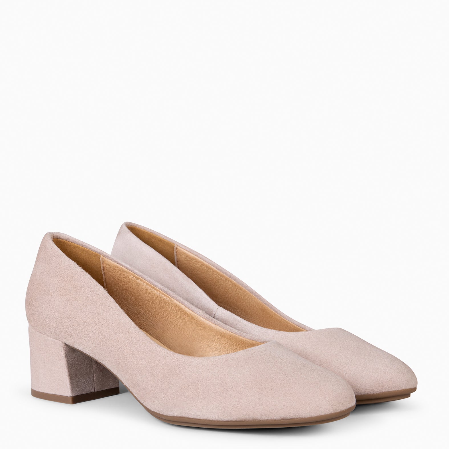 URBAN ROUND - NUDE SUEDE LEATHER LOW HEELS