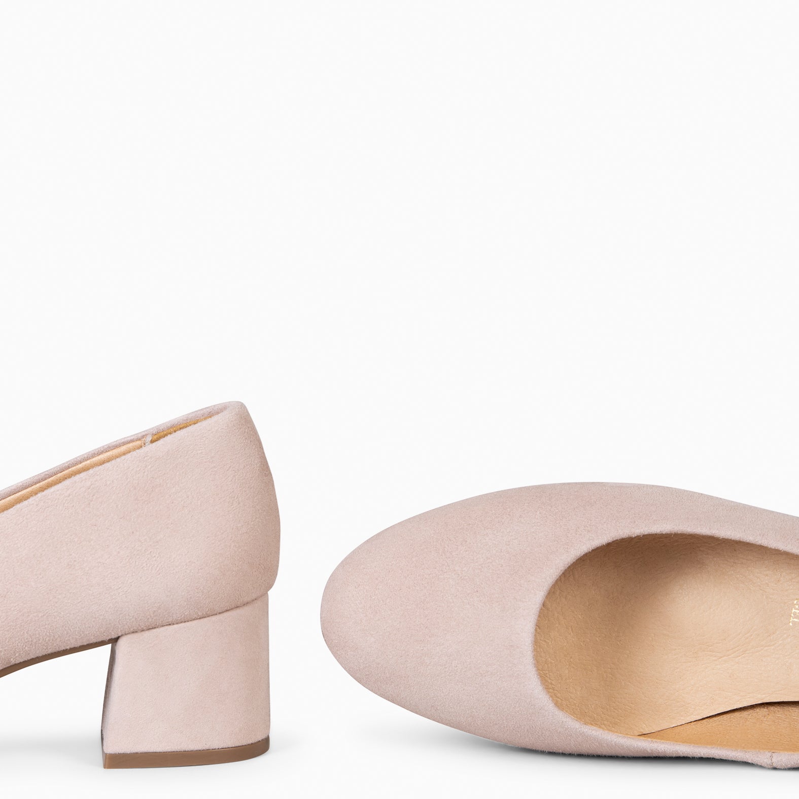 URBAN ROUND - NUDE SUEDE LEATHER LOW HEELS
