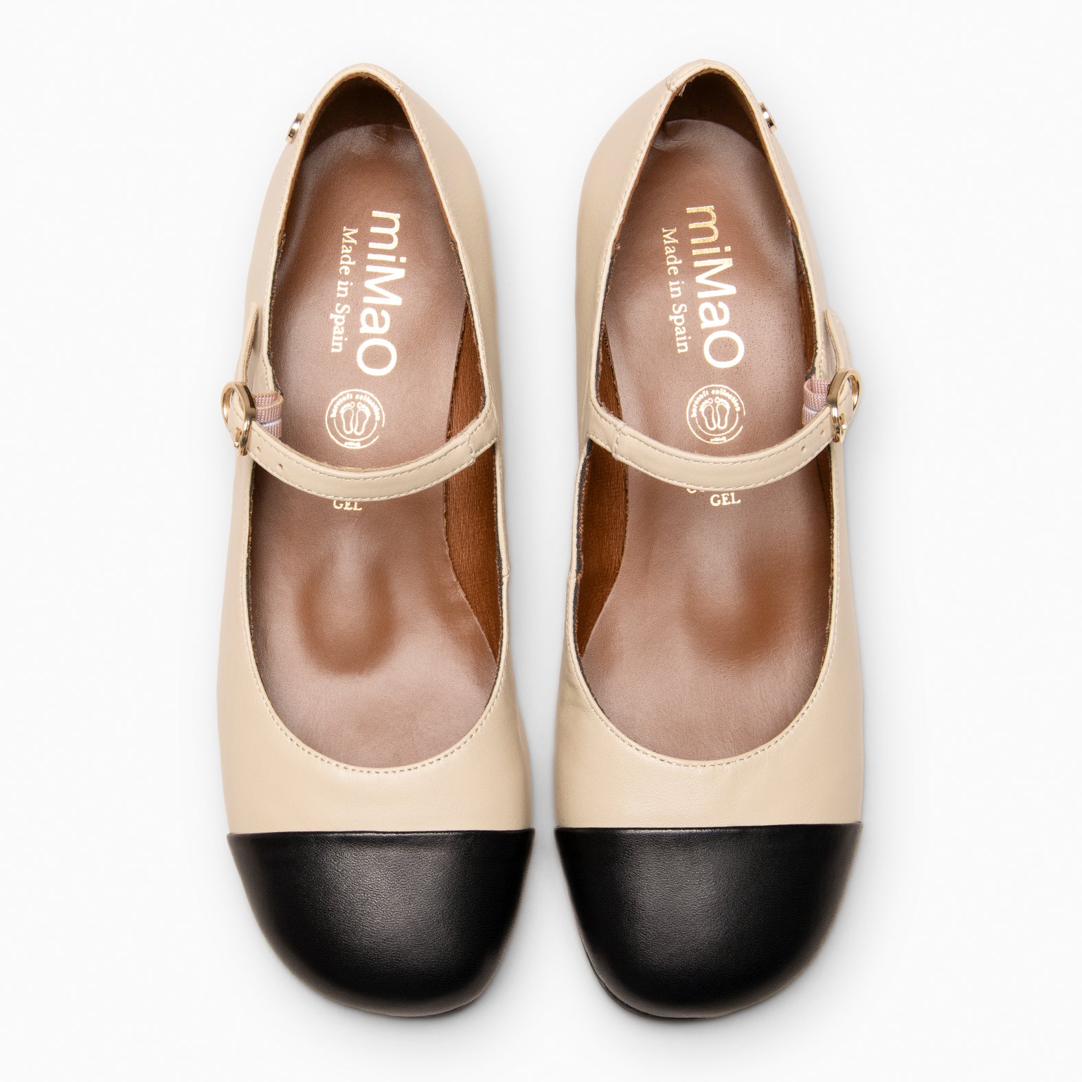 FLORA - BEIGE Mary Jane with bicolor leather heel