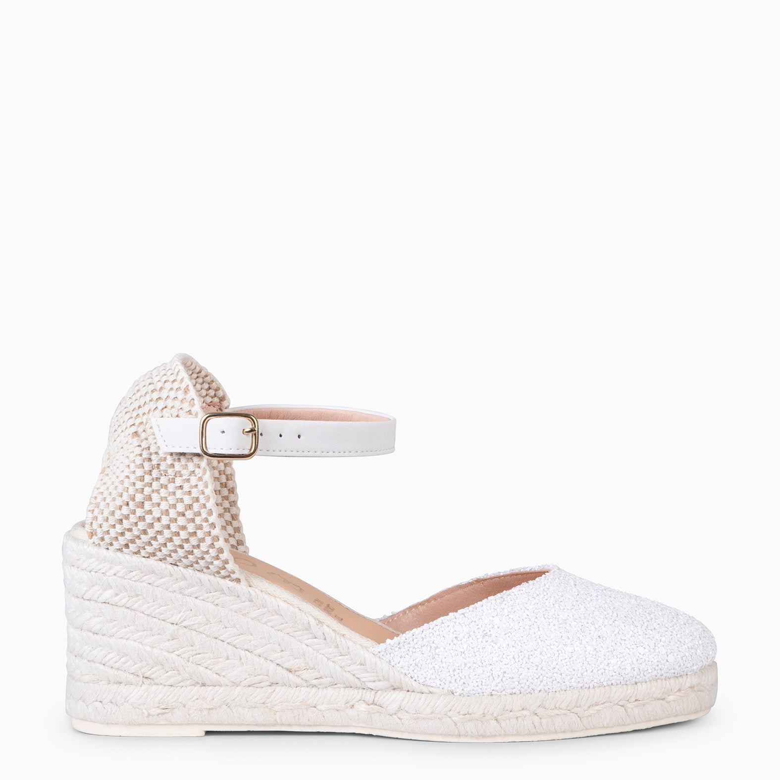 BAHIA – CUÑA BAJA DE ESPARTO GLITTER PERLA