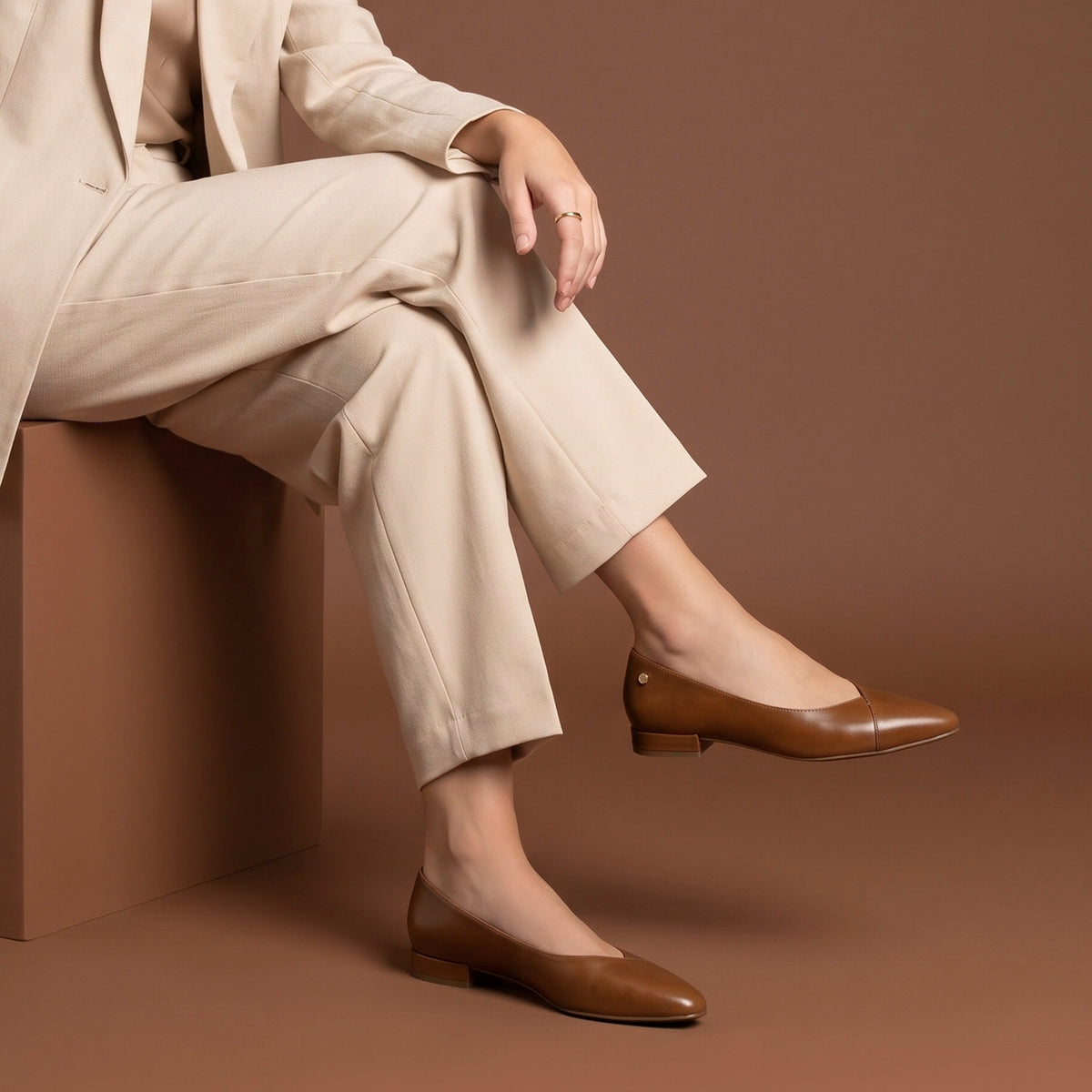 MARIE – Cognac ballerina's met lage hak