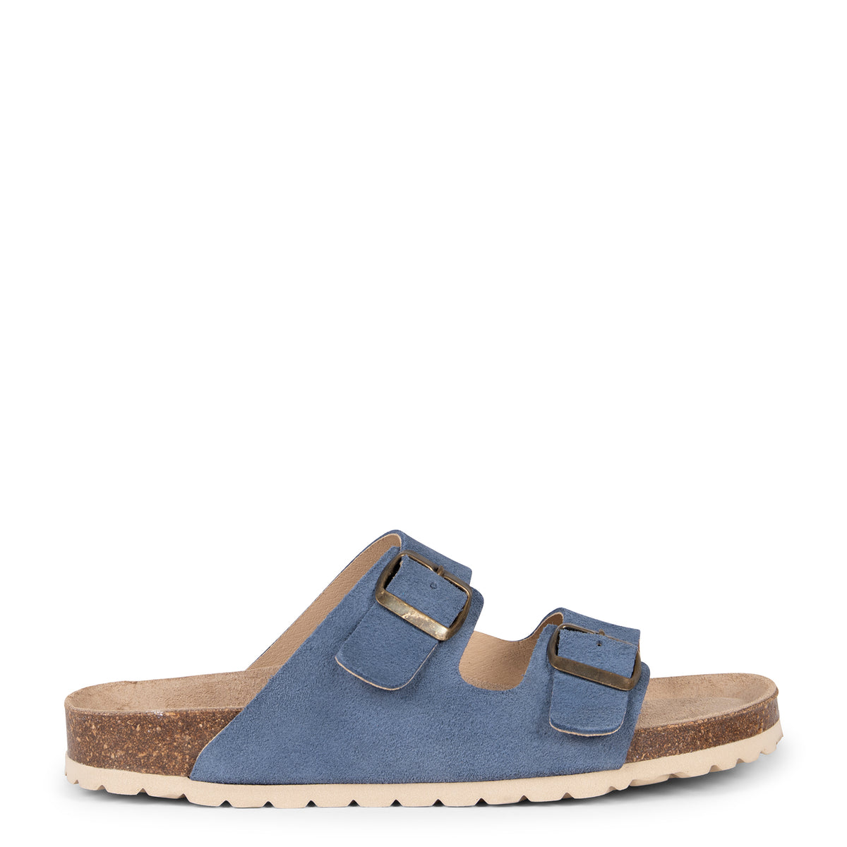 BORA - Sandalia plana con doble hebilla serraje AZUL