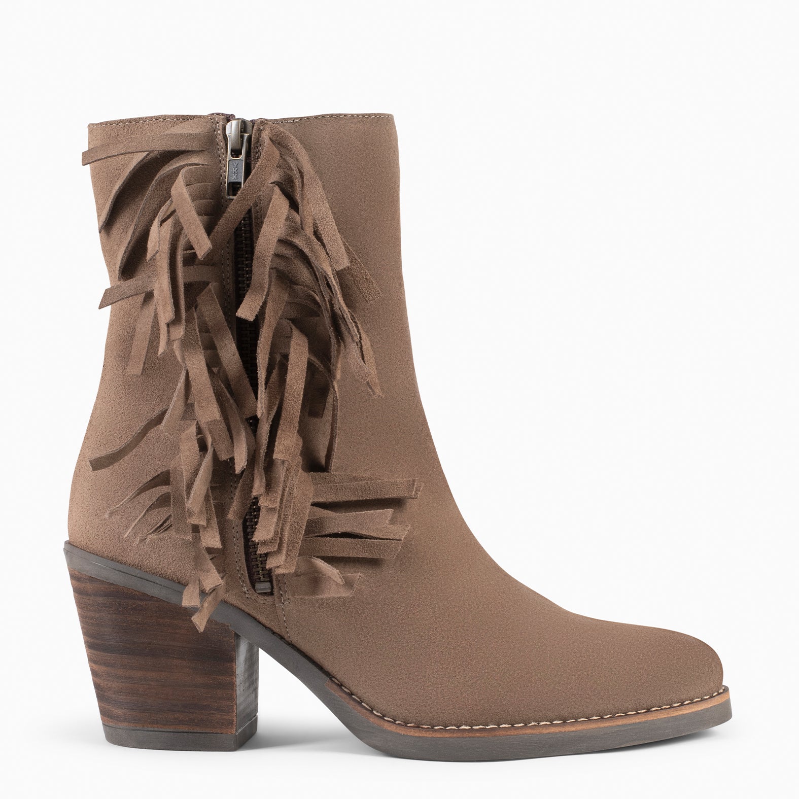 Taupe fringe booties online