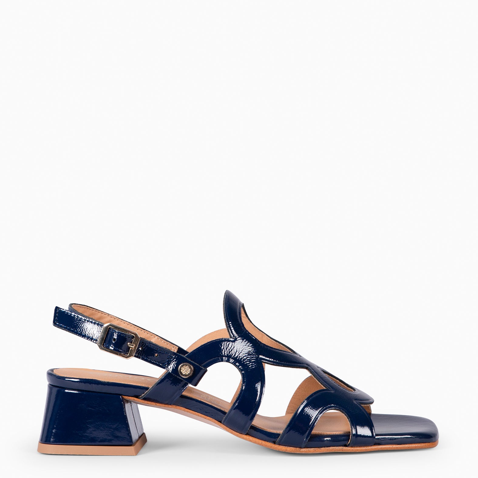 SARA - NAVY WIDE HEELED SANDALS SHOES