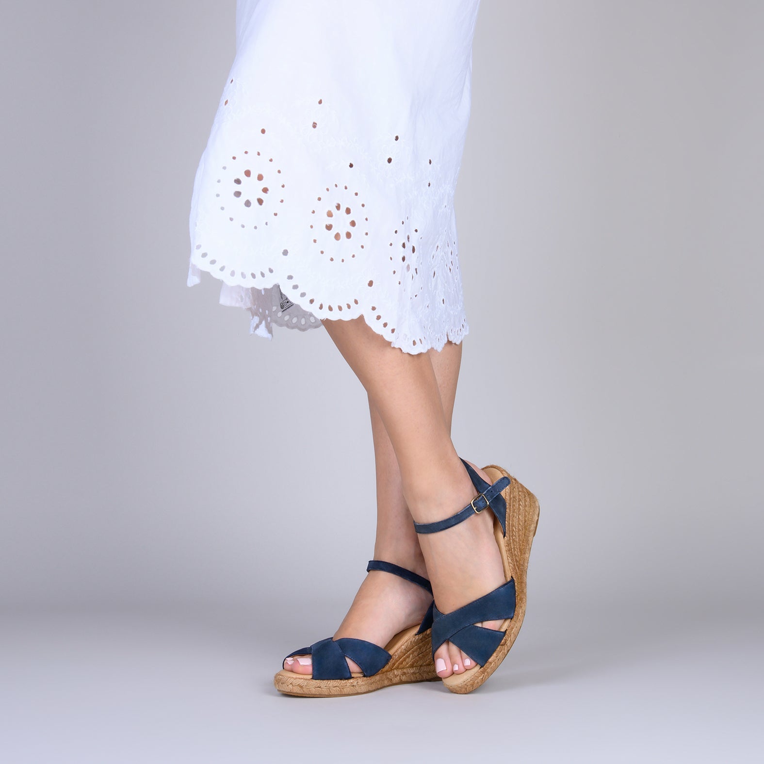 CALPE - Espadrilles à talon en daim BLEU MARINE