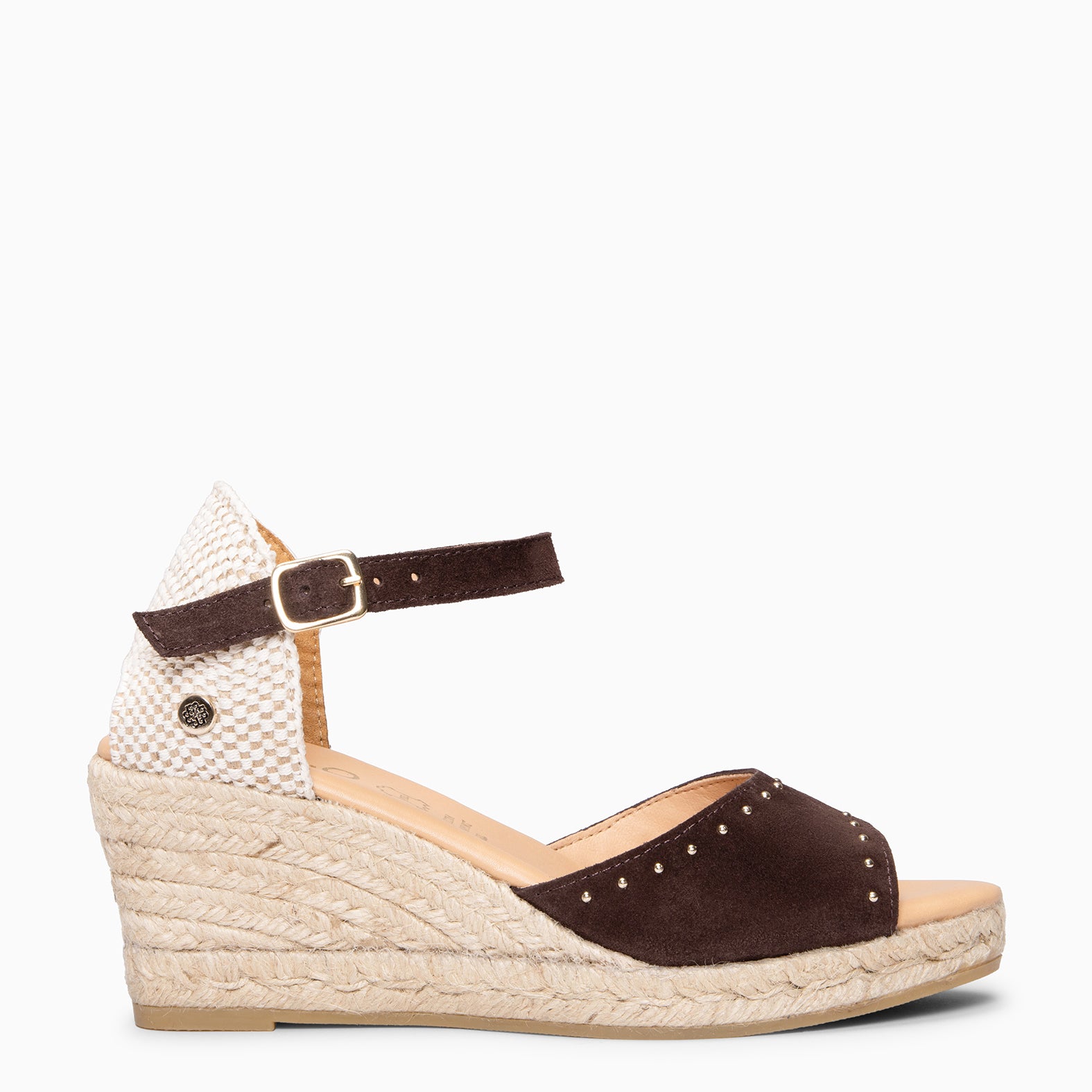 SAONA - Espadrilles peep toes en daim MARRON