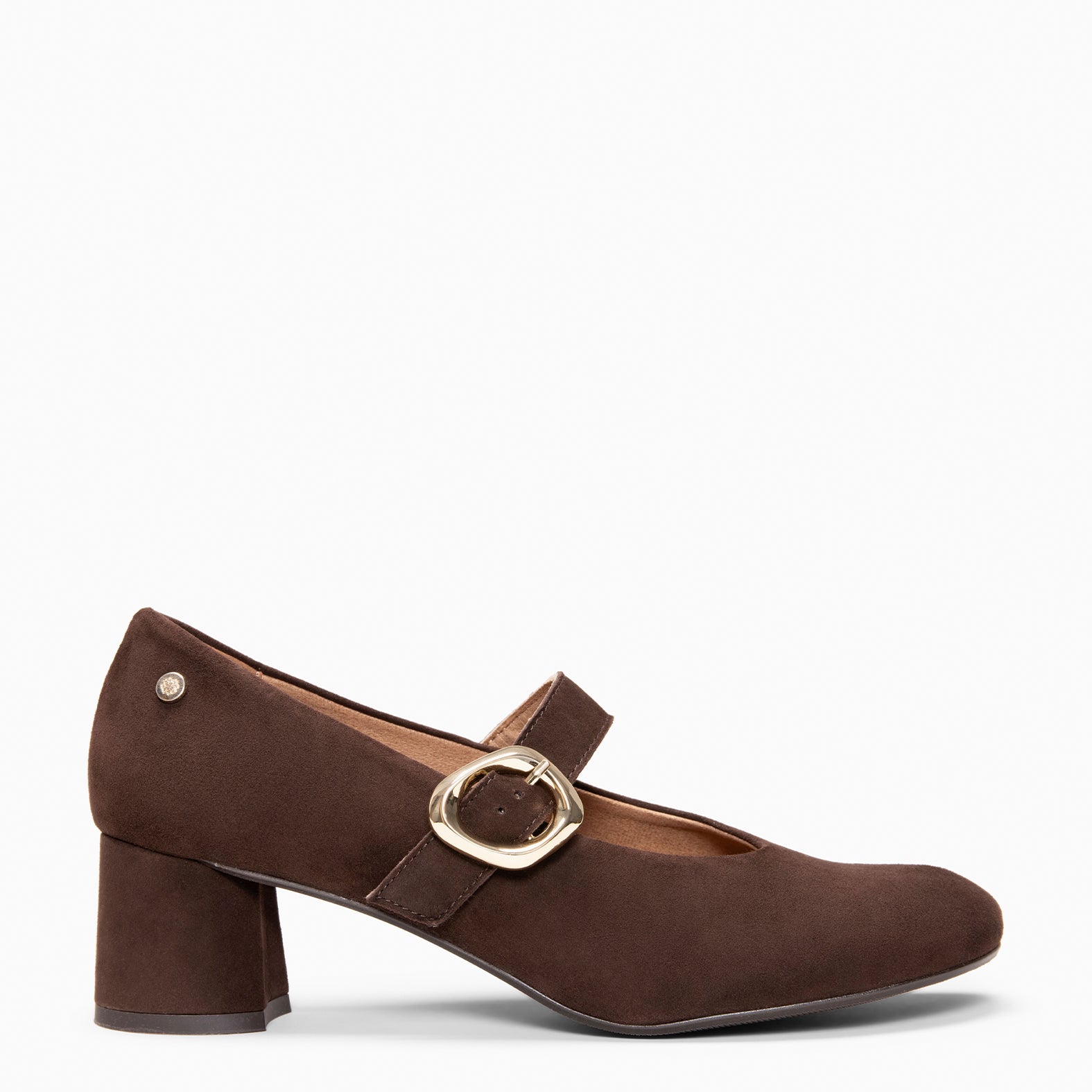 MILA - Mary jane à talon en daim MARRON