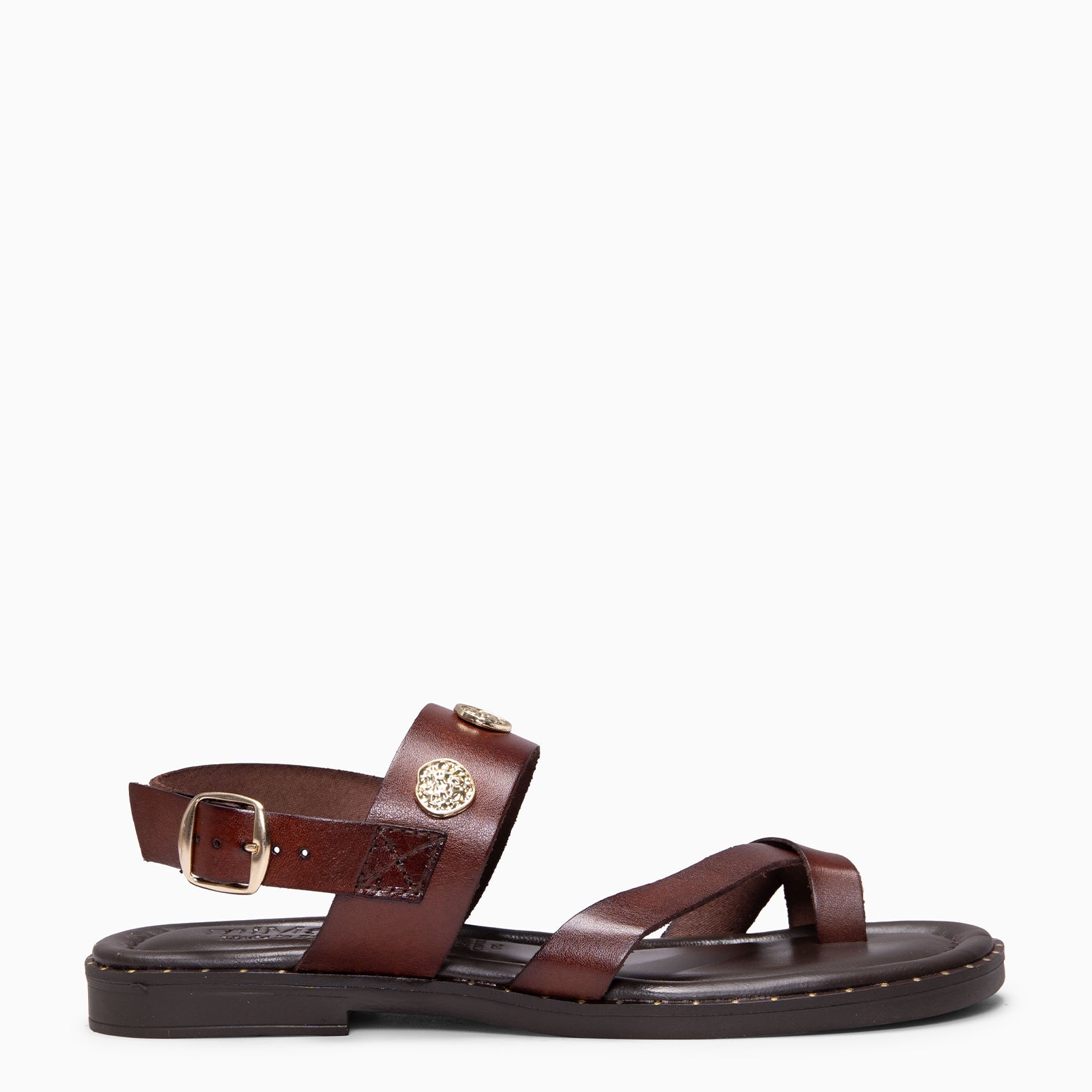 SERA - BROWN Flat leather sandals