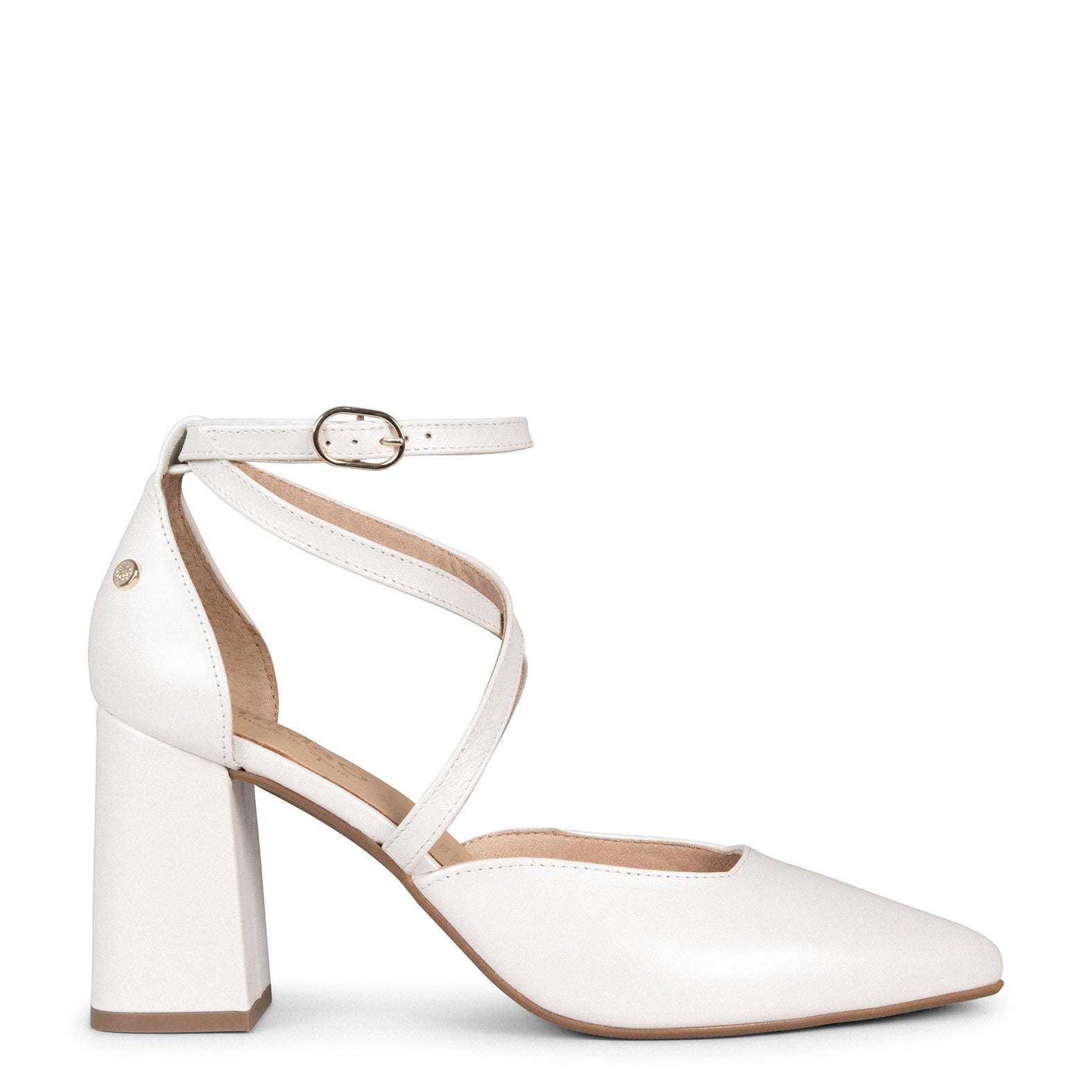 ARIEL – Escarpins à talon carré et lanières croisées NACRE