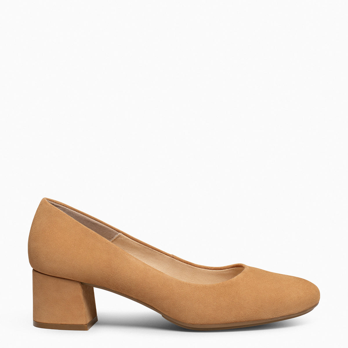 URBAN ROUND – CAMEL suede leather low heels
