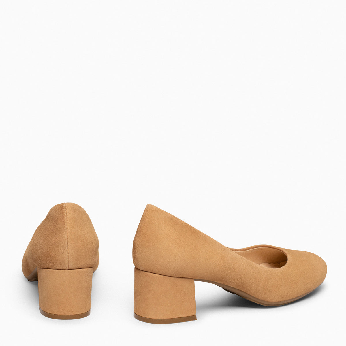 URBAN ROUND – CAMEL suede leather low heels